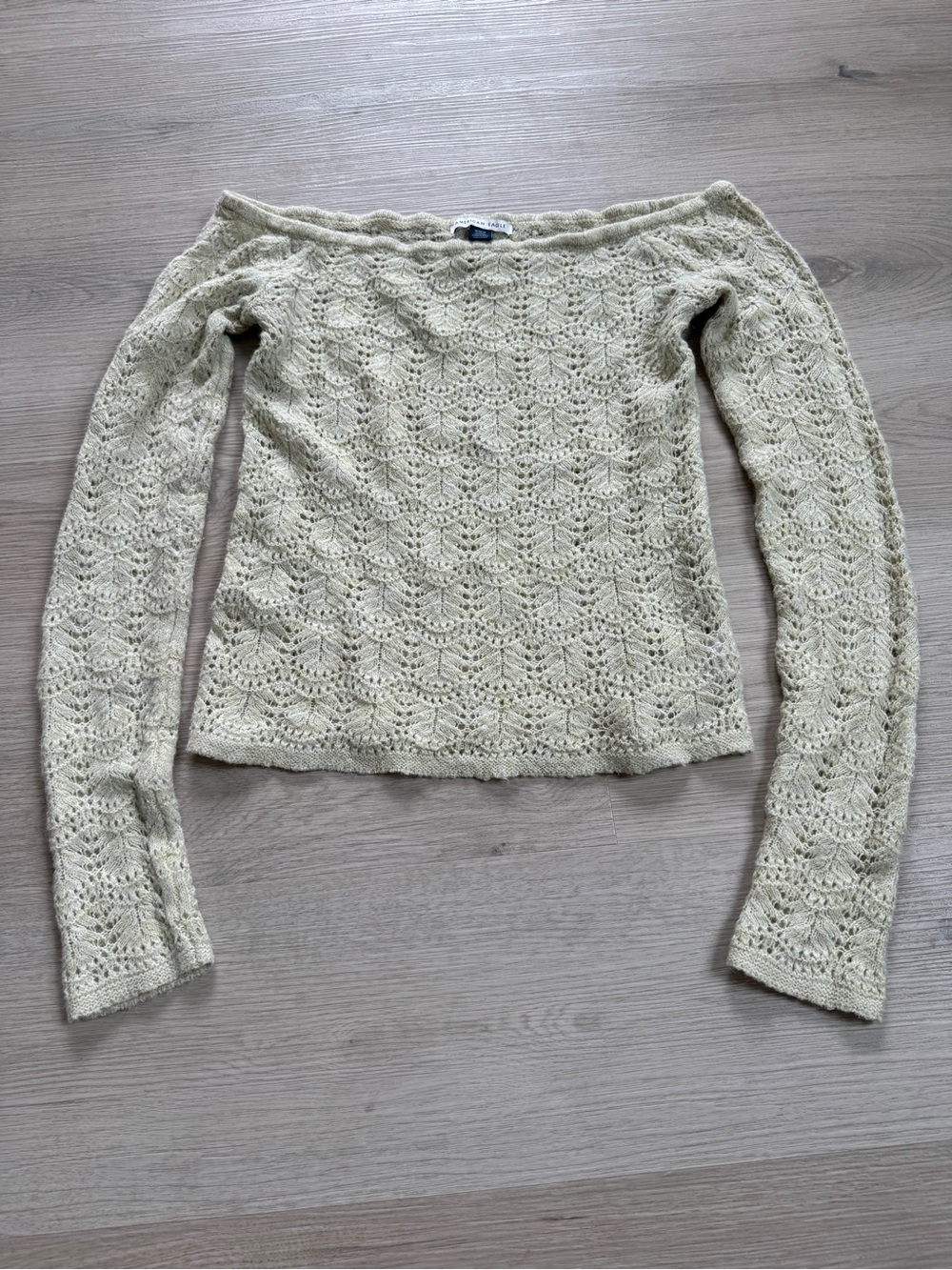 American Eagle Outfitters Cream Crochet Off-Shoulder Sweater